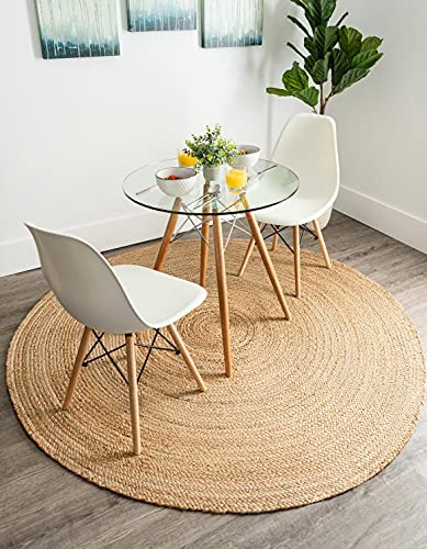 The Home Talk Round 6 Feet Jute Area Rug Rustic Vintage, Bohemian Style Handwoven Natural Fiber Door Mats, Soft, Durable Rugs for Farmhouse, Living Room, Bedroom, Dining Room, Kitchen