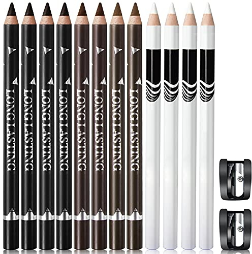 NewBang 12PCS Barber Pencil Hairline Outliner with Sharpener, Hairline & Beard Shaping Pencils for Men & Women (Black, White, Dark Brown, Light Brown)