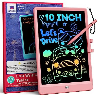 ORSEN Magnetic Drawing Board for Kids, 10Inch LCD Writing Tablet Kids Toys for 3 4 5 6 7 8 Year Old Boys Girls, Reusable Doodle Board, Educational Sensory Toy for Christmas, Birthday Gifts (Pink)