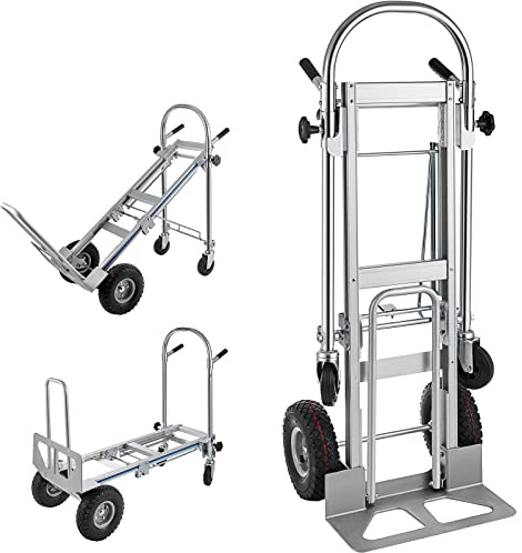 TOPDEEP 3in1 Aluminum Hand Truck,Convertible Hand Truck Dolly Large Size 1000 lb Capacity, Utility Cart Converts from Hand Truck to Platform Cart with 10 Hi Tech Rubber Wheels