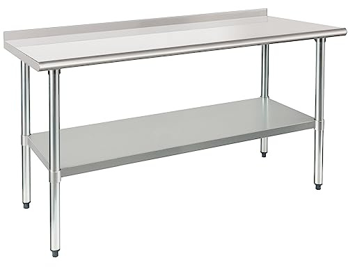 HARDURA Stainless Steel Table Prep & Work Table 24 x 60 Inches NSF Heavy Duty Commercial with Undershelf and Backsplash for Restaurant Kitchen Home and Hotel