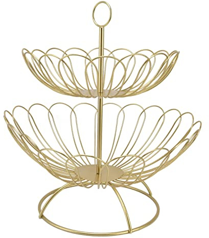 Hztyyier Guld Fruktkorg Löstagbar Serveringsskål Ornament Serveringsskål Fruktskålar för Heminredning2-lagers Fruktskål Tray Fruit Plate Tray