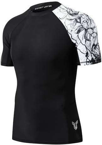 HUGE SPORTS Men's Rash Vest Short Sleeve Rash Guard UPF 50+ | UV Protection 4-Way Stretch Quick Dry Breathable Compression Fit Chlorine-Resistant