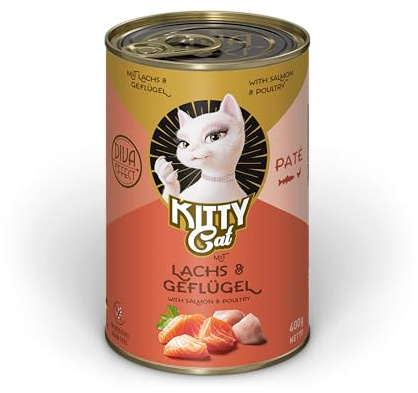 KITTY Cat Paté Salmon & Bird 6 x 400 g Comida húmeda para Gatos, sin Cereales, alimento para Gatos con taurina, Aceite de salmón y mejillón de Labios Verdes, pienso Completo con Alto Porcentaje de