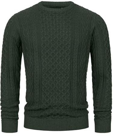 Indicode Herren INBellin Pullover mit Rundhals-Ausschnitt | Herrenpullover Pulli Strickpullover für Männer Army, XXL