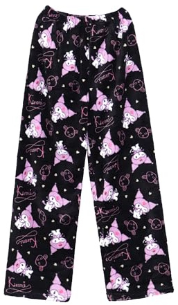 WANHONGYUE Kuromi Pantaloni del Pigiama da Donna Ragazza in Flanella Morbido Cartoon Pantaloni Pigiama Lunghi in Pile Invernale Caldo Abbigliamento da Notte Pantaloni Casual, Colore/2, M