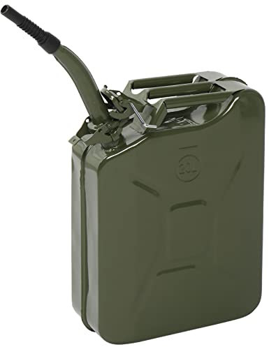 Petrol Can 20L, Jerry Can with Spout, Metal Fuel Can Tank Portable Oil Can Diesel Storage Can for Car Truck Motorcycle Vehicle Off Road Emergency Supply, 5 Gallon Water Jerry Can Container (Green)