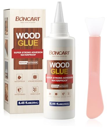 Boncart Super Strong Wood Glue, 8.45fl.oz Clear, Waterproof for Heavy Duty Woodworking, Furniture Assembly (1 Pack)