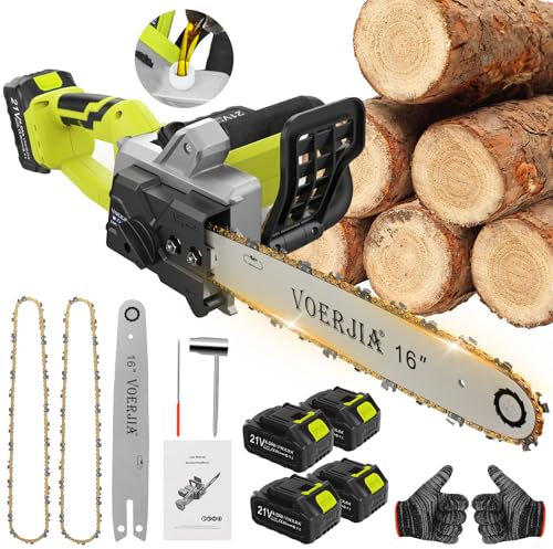 VOERJIA 16 Inch Brushless Cordless Chainsaw, Battery Chainsaw with 4 * 4000mAh Battery, 2200W Powerful Electric Chainsaws with Automatic Chain Lubricationr for Chopping logs and Cutting Trees