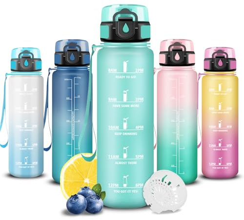 Trinkflasche Kinder- 0 5 liter- Wasserflasche, Trinkflasche mit Uhrzeit, Wasserflasche mit Zeitmarkierung, Leicht zu Reinigen, Kinder Flasche für Schule, Outdoor, Camping, Running, Fitness, Büro