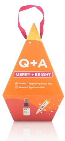 Q+A Merry + Bright Gift Set, Vitamin C Skincare Duo, Brightening Serum (10ml) & Eye Cream (15ml), Radiance-Boosting Gift for Hydrated, Glowing Skin, Stocking Stuffers
