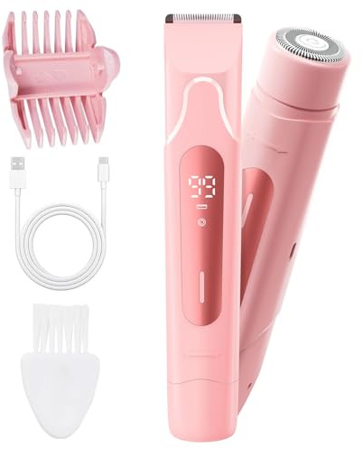 Fiemack Recortadora de bikini mejorada 2026 para mujer, afeitadora eléctrica 2 en 1 con pantalla LED, recortadora de vello púbico impermeable IPX7, maquinilla de afeitar eléctrica recargable para