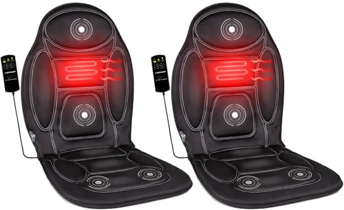 BURI 2 x sedili massaggianti auto 12 V con funzione termica commutabile – tappetino massaggiante 108 x 48 cm nero – 4 motori massaggianti 13 programmi telecomando – Cuscino per auto massaggio