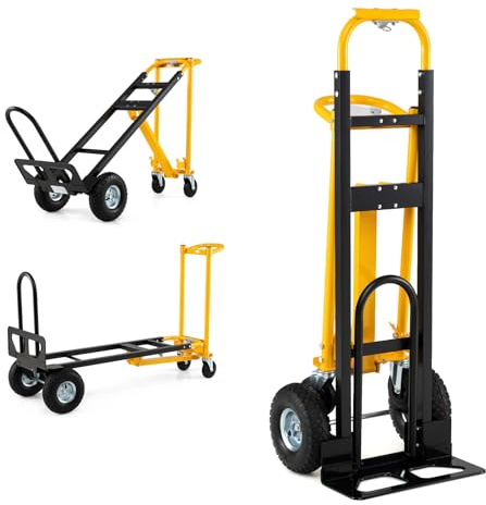 HOMASIS 3 in 1 Carrello con Ruote Portatutto, Carrello Pieghevole Portapacchi con Manico Ergonomico, Piattaforma Mobile per Trasporto e Trasloco, Carrellino per Casa, Ufficio e Magazzino