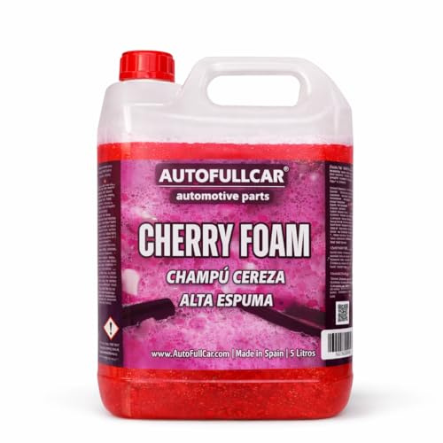 AutoFullCar Cherry Foam 5 Litros, Champu Espuma Activa Coche Rosa, Limpiador Alcalino Alta Concentracion, Lavado Carroceria, Uso con Lanza Foamer o Cubo, Encapsula Suciedad