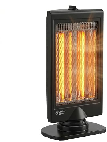 Comfort Zone Oscillating Portable Space Heater, Flat Panel, Halogen, Infrared, Electric, Adjustable Tilt, Overheat Sensor, Stay-Cool, & Tip-Over Switch, Ideal for Home, Bedroom, & Office, 800W, CZHTV9