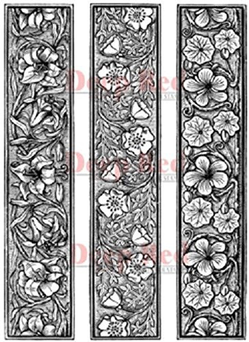 Linocut Floral Panels Rubber Cling Stamp Set