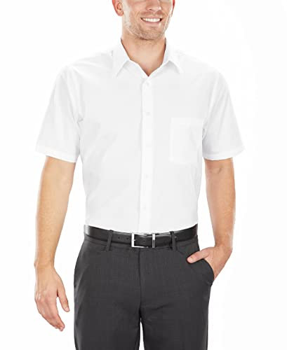 Van Heusen Men's Short Sleeve Dress Shirt Regular Fit Poplin Solid, White, 18.5 Neck