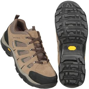 Mountain Warehouse Field Mens Waterproof Shoes - Vibram Sole Walking Shoes, Suede & Mesh Upper Hiking Shoes, Quick Drying Rain Shoes - for All Season Running, Travelling, Khaki, 9 UK
