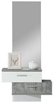 FORTE SKIVE Kompaktgarderobe mit Spiegel und 2 Schubladen, Holzwerkstoff, Betonoptik Kombiniert mit Weiß, 75,4 x 157 x 25,6 cm