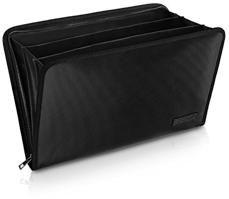 Expanding File Folder Important Document Organizer Fireproof & Waterproof Document Bag with A4 Size 3 Pockets Zipper Closure Non-Itchy Silicone Coated Portable Filing Wallet Pouch(14.3inx9.8inx1.6in)