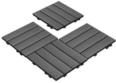 Mocosy 11pcs 1m² WPC Terrassenfliesen Garten, Terrasse, Balkon, Rasen Holz Kunststoff Composite Deck Bodenfliesen-Dunkelgrau