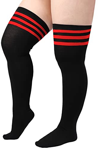 DRESHOW Plus Size Women Thigh High Socks Striped Over Knee Long Boot Stockings Knee High Socks Leg Warmers