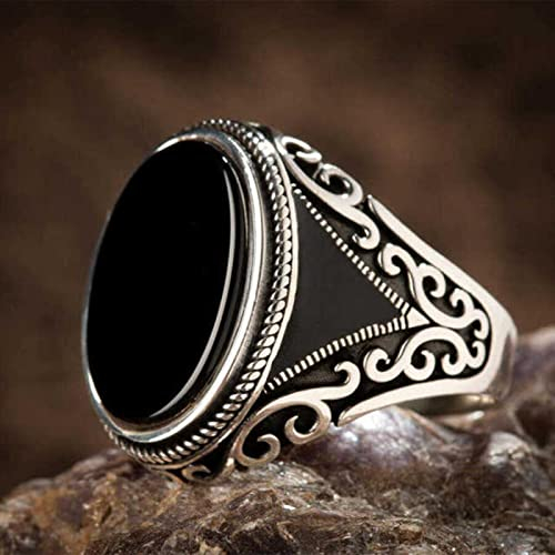 CXWK Retro Handgemachter Türkischer Ring Für Männer Vintage Doppelschwerter Schwarz Zirkon Ringe Punk Trendy Islamischer Religiöser Muslimischer Schmuck