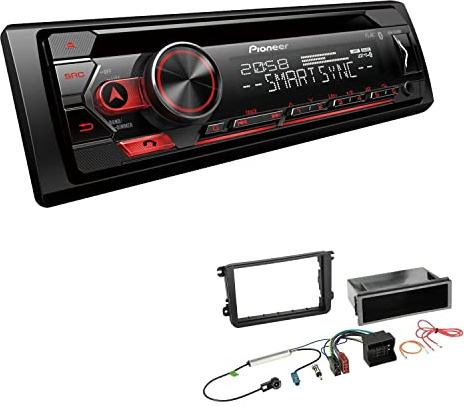 Pioneer DEH-S320BT 1-DIN Autoradio Bluetooth CD-Tuner USB Spotify inkl. Einbauset passend für Volkswagen VW Polo 6R 2009-2014 schwarz