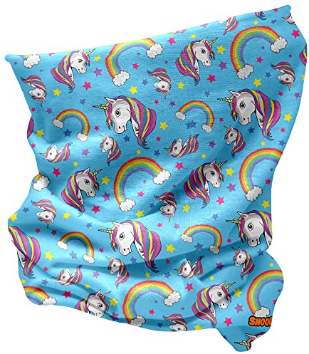 Girls Unicorn and Rainbow Multifunctional Snood scarf hat (Azure, One Size)