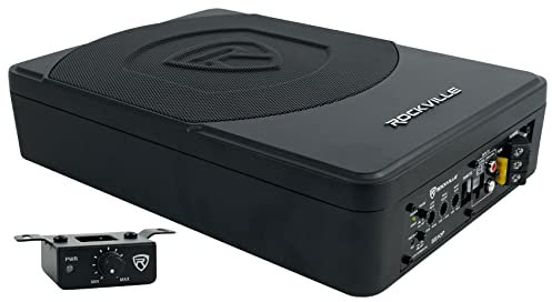 Rockville SS10P 800W Slim Under-Seat Active Car/Truck Subwoofer, Built-in Amp, Wired Remote Bass Knob, Cast Aluminum, for Car Audio Upgrades
