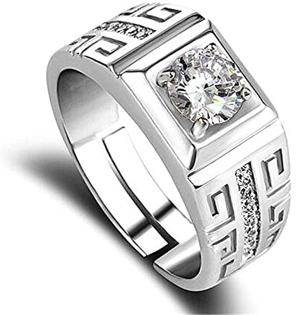 Rings Sterling Silver Rings For Men Shining Crystal Adjustable Size Gifts Engagement Wedding Jewelry-Resizable