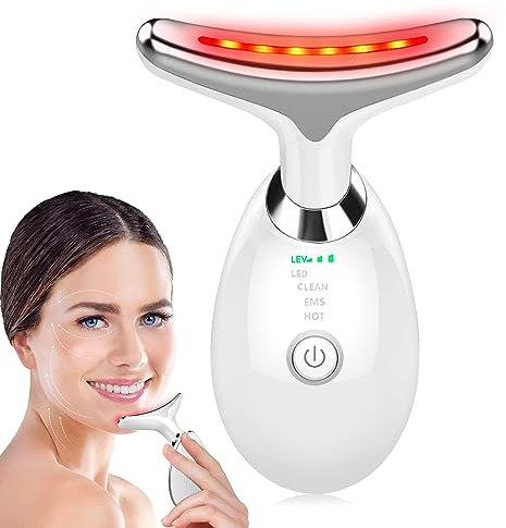 Gesichtsmassagegerät, 3 Farben, Gesichtsmassage, Anti-Aging, Gesichts-Hals-Augen-Gerät, 3 Modi mit 45 °C Wärme, Gesichtstonisierungsgerät, Hautpflege (7 color led face massager)