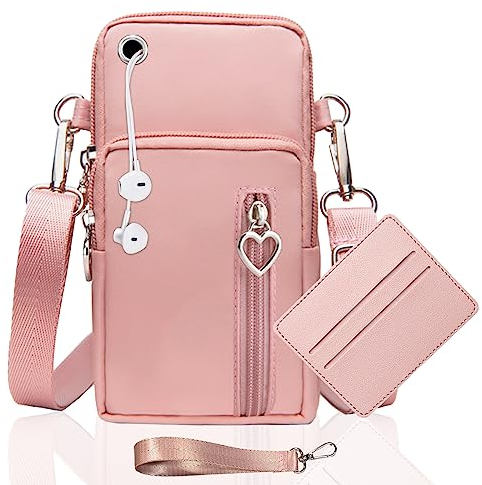 Handytasche Zum Umhängen Damen Handy Tasche Umhängetasche Rosa Mit Geldbörse Zum Umhängen Mädchen Mit Kopfhörer Eingang Schultertasche Handytaschen Verstellbar Schultergurt Armtasche Sportarmband