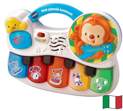VTech Noè Pianola Luminosa, Strumento Musicale Bambino con Giochi, Gioco per Neonati con Tanti Strumenti, Pianoforte per Bambini con 3 Canzoni, 15 Melodie, Lingua Italiana, Batterie Incluse, 6-36 Mesi