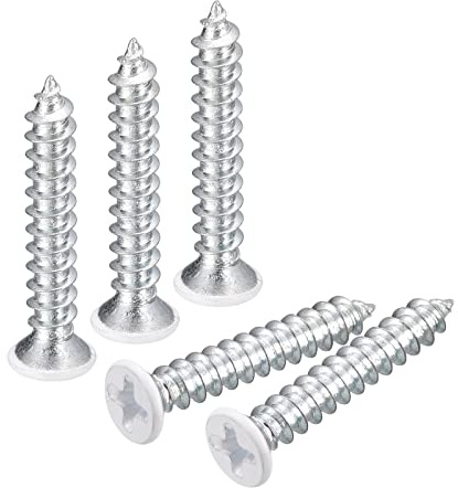 QUARKZMAN ST4x25mm Bianco Viti Autofilettanti Viti, 25pz Metallo Piatta Testa Croce Viti per Legno per Falegnameria Testa Piatta Phillips Universale
