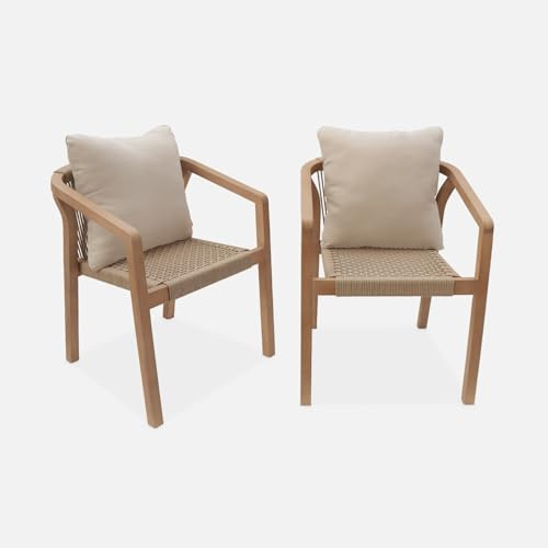 sweeek - Lot de 2 chaises de Jardin en Bois et Corde. empilables. intérieur/extérieur