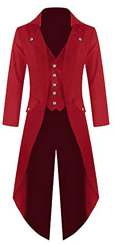 Runcati Uomo Gothic Frack Steampunk Giacca Vittoriana Carnevale Costume Cosplay Smoking Medievale Passeggiata Cappotto Moda Capispalla, Colore: rosso, M