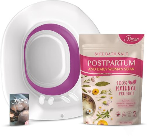 Fivona 2-in-1 Sitz Bath Soak Kit Over The Toilet Seat with Epsom Salt Blend with Essential Oils for Postpartum Care and Soothe Hemorrhoids - Ideal for Perineal Soaking and Fast Irritation Relief