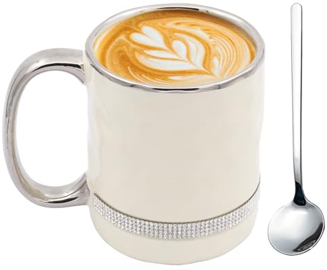 400ml taza de café de cerámica, taza capuchino juego con cuchara y asa, taza de cerámica hecha a mano extra gruesa pared moderna taza de café té set lavavajillas seguro, regalo para el uff