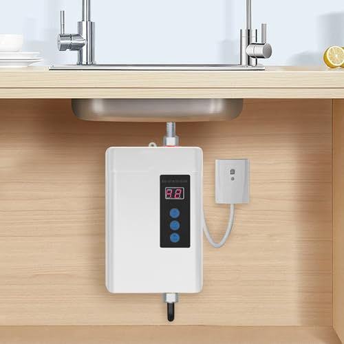 KEESUNG 4KW Mini Elektrische Durchlauferhitzer, 220V Kleindurchlauferhitzer Elektronisch Warmwasserbereiter mit Digitaler Bildschirm Elektro Warmwasser Dusche Tankless Wasserboiler(Weiß)
