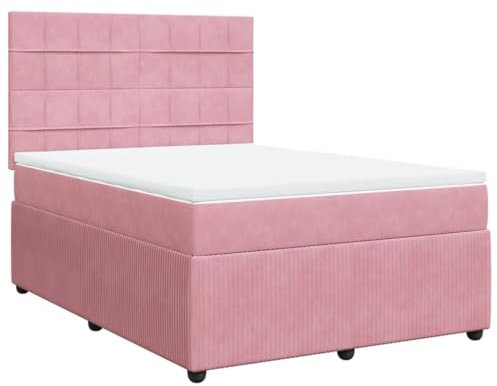 vidaXL Giroletto a Molle con Materasso Rosa 140x200 cm in Velluto, Letto a Molle con Materasso, Mobile per Camera da Letto, Divano Letto, Letto