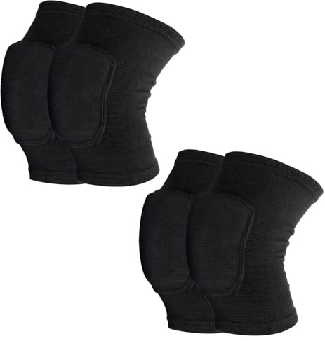 Sibba 2 Pairs Knee Pad for Kids, Breathable Elastic Knee Brace, Anti-Slip Padded Sponge Knee Protector for Volleyball, Dance, Running, Skating, Basketball, Football Sports(Black)