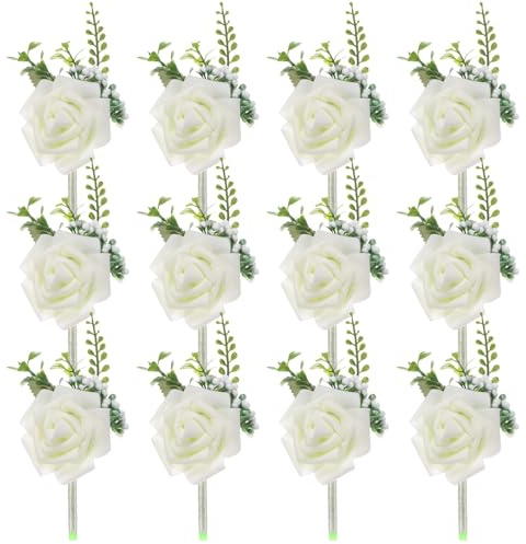 M METERXITY 12-Pack boutonniere for man, Artificial Rose Flowers with Pin for Wedding/Anniversary/Formal Party, Pocket Boutonnieres