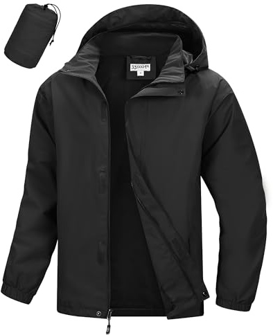 33,000ft Men's Packable Waterproof Jackets Lightweight Breathable Raincoat | Windproof Windbreaker Outdoor Rain Jacket wit Mesh Lining, Adjustable Hooded Hiking Jacket for Cycling Camping Walking