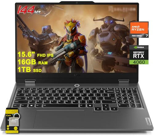 Lenovo LOQ Laptop para juegos de 15.6 pulgadas FHD IPS 144Hz (100% sRGB G-SYNC) AMD Octa-Core Ryzen 7 7435HS (Beats i7-12650H) 16GB RAM 1TB SSD GeForce RTX 4060 retroiluminada Nahimic Rapid Charge