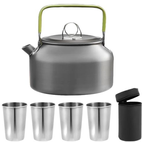 GOMETY Bouilloire de camping 0,8 l - Bouilloire 0,8 l en acier inoxydable - Bouilloire portable en aluminium ultra légère - Accessoire de camping - Grande cafetière pour extérieur, pique-nique