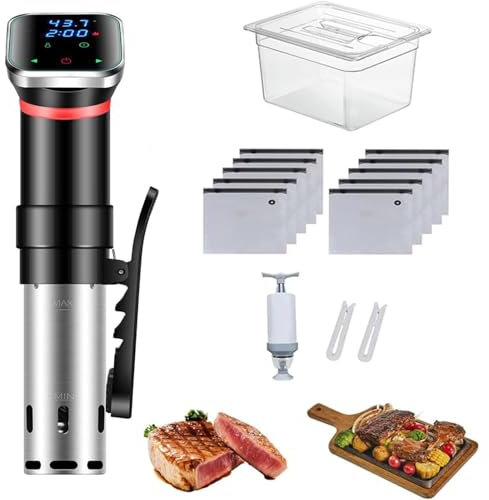 1100W Sous Vide-maskin med LED-digitalskärm, Sous Vide-sats med 25~95℃ justerbar temperatur och 0-99,59h tidskontroll, torrkokningsförebyggande larmsystem för låg vattennivå för biffar, kyckling