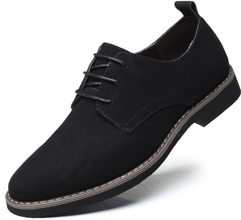 Asifn Hommes Robe Oxfords et Derbies Chaussures Cuir Classic Lacets Casual Suede Velours Low Top Affaires Chaussures Respirantes（Noir,46 EU
