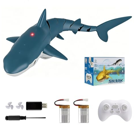Remote Control Shark Toy - RC Simulation Shark Diving Toys, USB Rechargeable Remote Control Water Toys, 360° Rotate RC Boat for Swimming Pool Kids Boys (Blue)